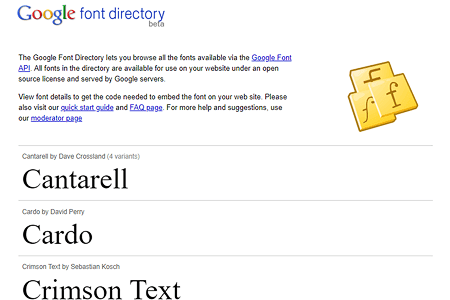 Google Web Fonts website in 2010