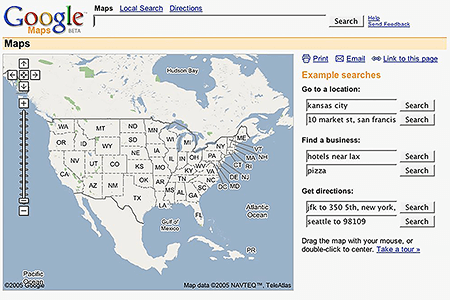 Google Maps website in 2005