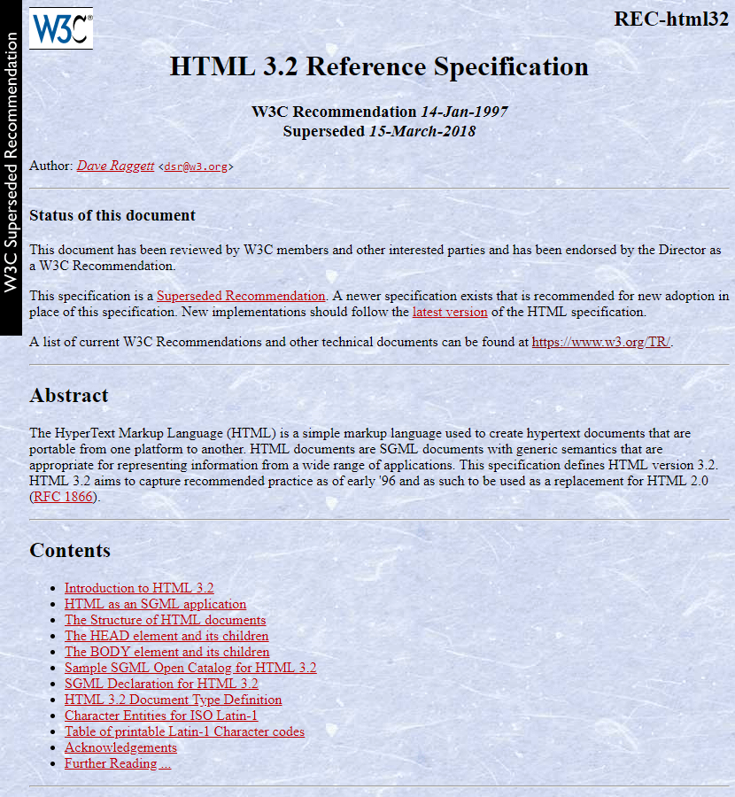 HTML 3.2 specification 1997
