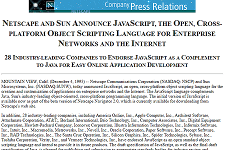 Netscape and Sun announce JavaScript