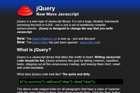 jQuery website in 2006