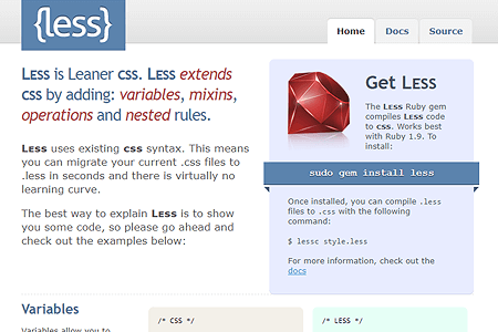 Lesscss.org website in 2009