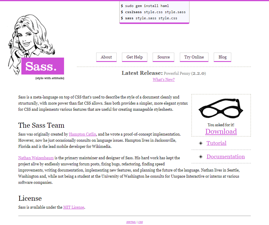 Sass-lang.com website in 2009