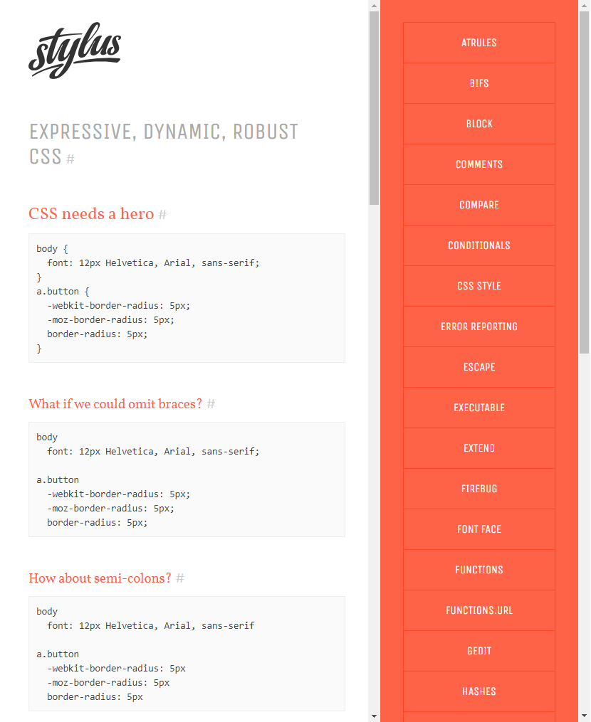 Stylus-lang.com website in 2015