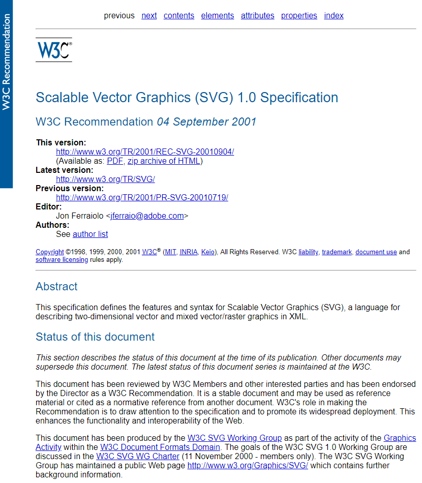 SVG 1.0 specification 2001