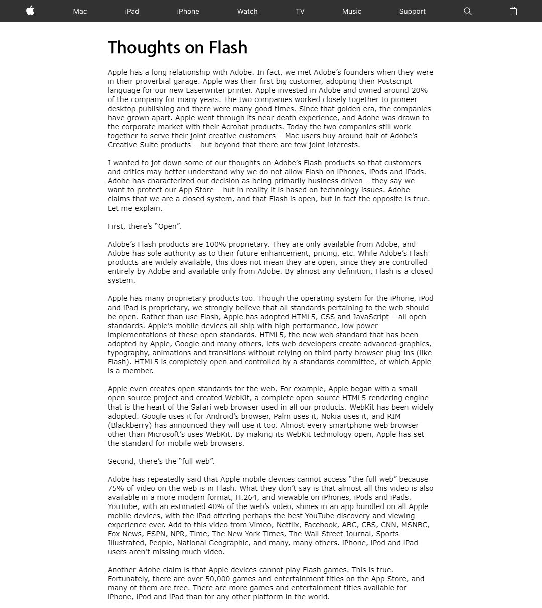 Steve Jobs and his Thoughts on Flash in 2010
