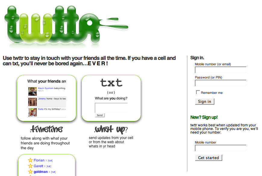 Twitter early website in 2006