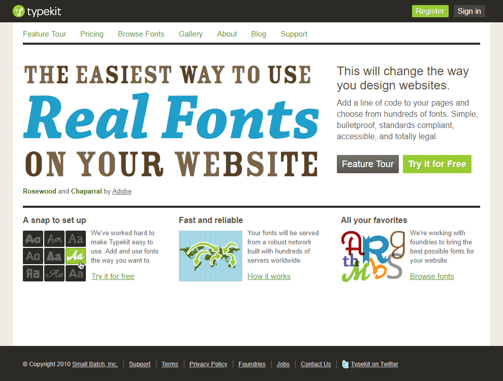 Typekit website in 2010