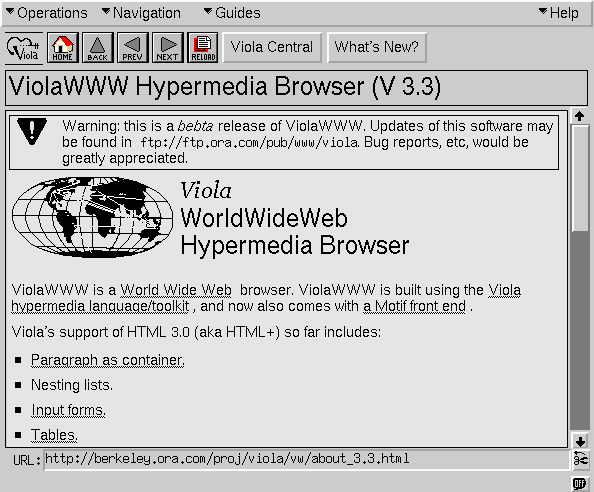 ViolaWWW hypermedia browser (v 3.3.)