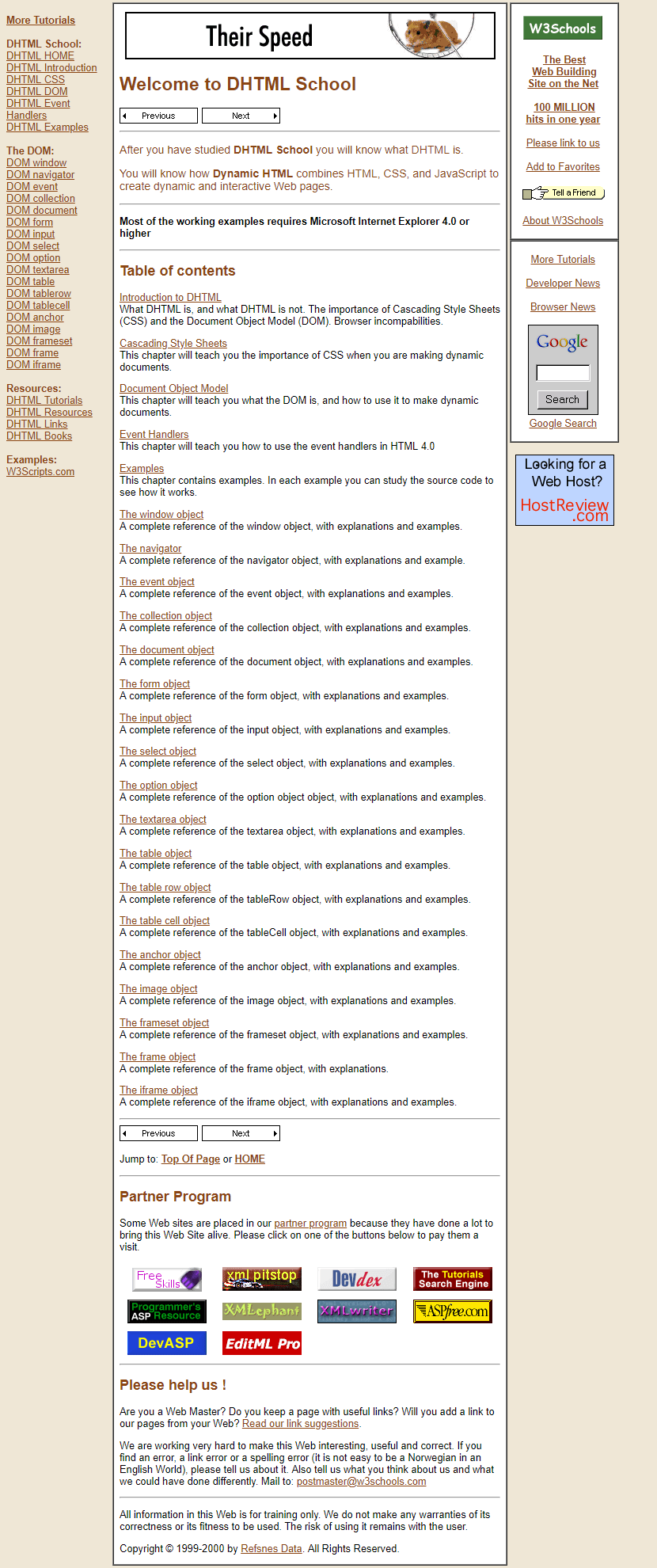 W3Schools DHTML website in 2000