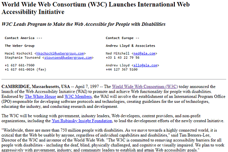 Web Accessibility Initiative (WAI) 1997
